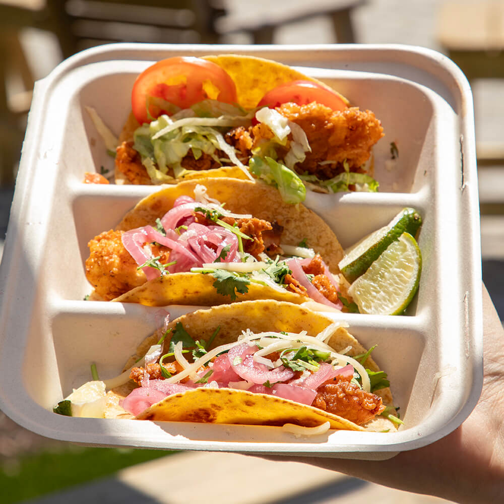 Image of Food Item Tacos Three Tacos in a to-go serving tray